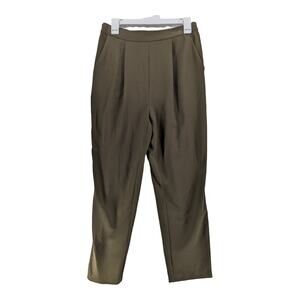 Forever 21 Straight Leg Dress Pants M Olive High Rise Pleated Front Elastic Back